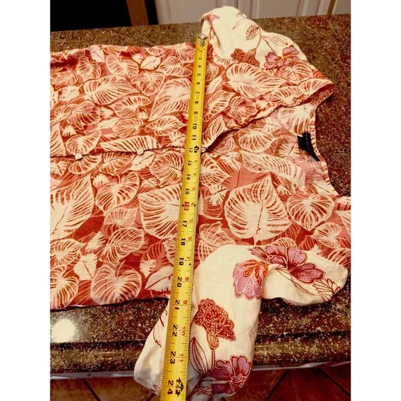 Tahari Linen Shirt Top Blouse Tunic Floral Machine Washable Women's Size M - Picture 5 of 8
